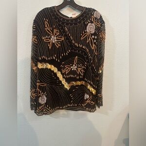 Elegant Black and Gold Embellished Women's Top